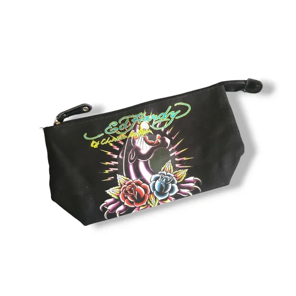 Ed Hardy | Y2K | Cute Black Panther/Bulldog Graphic Cosmetic Travel Bag - Picture 3 of 14